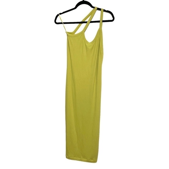 ALIX NYC Paulis Dress in Kiwi (lime / chartreuse) soft ribbed knit asymmetrical - Picture 6 of 11